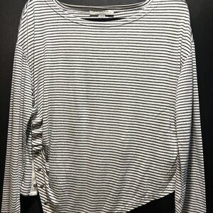 All Saints Asymmetrical Button Detail Striped Top - Med